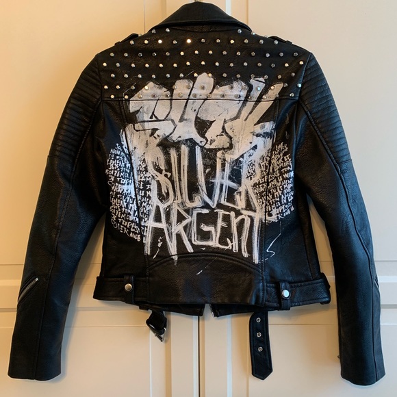 Black punk motorcycle jacket - Picture 2 of 5